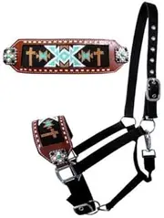 Showman Bronc Halter w/Navajo Cross Beaded Design Noseband