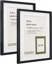 [Q.Hou] 11x14 Black Picture Frame A4 Photo Frame Set of 2 with 8x10 Mat Plexiglass Front and Wall Mountable(005UK-QH-PF11X14-BK)