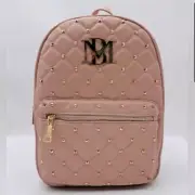 Badgley Mischka Blush Pink Diamond Quilted Backpack Studs Front Zipper