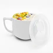 Zinueen Soup Cups with Handle, Large Soup Bowl with Lid, 900 ml, Microwave Ceramic, Large Soup Cups for Kitchen and Table (White)