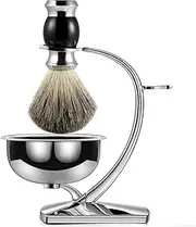 Men Shaving Kit, Shaving Stand with Bowl, Deluxe Chrome Safety Razor Holder with Badger Shaving Brush Compatible with Manual Razor, Gillette Fusion Razor Wet Shaving Brush Kit Father's Day