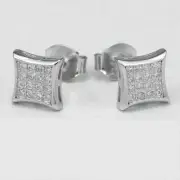 Men's Sterling Silver 925 Cubic zirconia Square Studs 6mm Earring Unisex Box