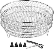 Air Fryer Rack - Stainless Steel Shelf | Air-Fryer Rack Set Meal Prep Helper | 3x Stackable Grill Basket Stainless Steel, Accessories Kitchen Stand For Steamer Oven Includes Gripper Clip