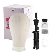 21 Inch Canvas Block Wig Head Wig Stand Tripod with Head Mannequin Wig Display