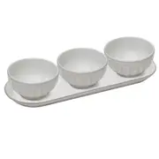 4pc Ladelle Marguerite Petal Design Stoneware Serving Bowl & Tray Set White