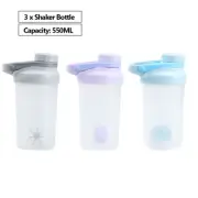 3x Shaker Ball Sport Bottle Cup Gym Protein Supplement Drink Blender Mixer 550ml