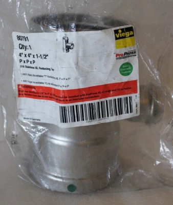 Viega 80791 - 316 Stainless Steel XL 4" x 4" x 1-1/2" P x P x P ProPress SS Tee