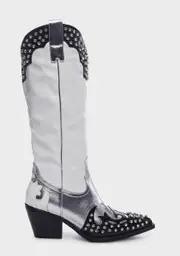 [AZALEA WANG] White Knox Metallic Western Boots