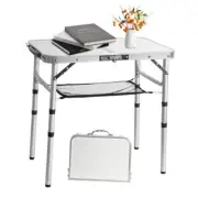 Camping Table Small 2Ft Folding Table 3 Adjustable Height Portable 2 FOOT White