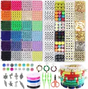 7200pcs Polymer Clay Beads Set 24 Colors Clay Round Disc Spacer Heishi Beads Jewelry Making Kit