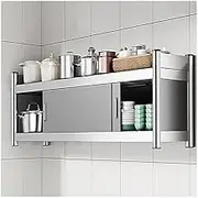 Heavy Duty Stainless Steel Wall Mounted Storage Cabinet with Sliding Door, Cabinet Shelf, Suitable for Restaurant and Hotel(Grey,150x35x40cm)
