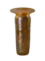 Roger Roland Studio hand blown art glass vase yellow iridescent signed dated