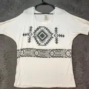 Vocal Shirt Womens Large Ivory Black Aztec Rhinestone Embellished USA Boho Top