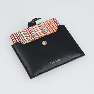 【Paul Smith】PAUL SMITH經典燙金字LOGO小牛皮2卡按釦抽拉式卡夾(黑)