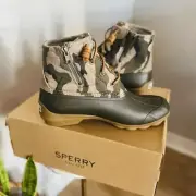 SPERRY TOP-SIDER Syren Gulf Camo Duck Toe Boot, Rain Boot, Green Camo, 8.5, NWT