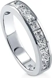 [BERRICLE] Rhodium Plated Sterling Silver Channel Set Cubic Zirconia CZ Half Eternity Band Ring