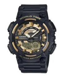 在飛比找Yahoo!奇摩拍賣優惠-【萬錶行】CASIO 十年電力 黑金雙顯多功能運動錶 AEQ
