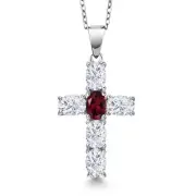 Sterling Silver White Cz and Rhodolite Garnet Cross Pendant Brilliant Combo