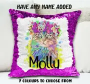 Cat Cushion Cover Sequin Throw Pillow - Personalised