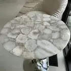 24" White Agate Table Top Natural stones Handmade Work Home Decor
