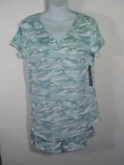 Catherine Malandrino 2 pc V-Neck Short Sleeve Shirt & Shorts Camouflage NWT Sz L