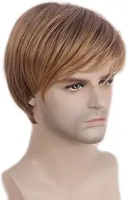 Men Short Ombre Brown Mens Wigs Straight Layered Wavy Mens Wig for MaleHalloween Cosplay Anime Party for Dad Hair