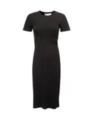 Black Buttoned Waist Knee Length Dress