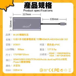 【Mr.OC 橘貓先生】12合1多功能轉接器 TC轉HDMI/RJ45/VGA/USB 3.0(UC601)