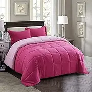 HIG 3pc Pink Queen Size Comforter Set - All Season Reversible Down Alternative Comforter with Two Shams - Quilted Duvet Insert with Corner Tabs - Box Stitched Blanket - Super Soft, Fluffy