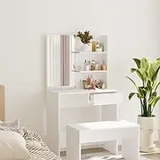 Dressing Table with Mirror White 74.5x40x141 cm,Asymmetrical Dressing Table with Utility Mirror, Ample Storage, and Modern Design for Everyday Beauty and Organization Vanity Units