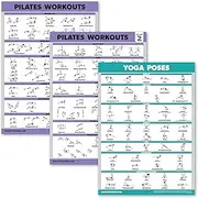 3 Pack - Pilates Workout Posters Volume 1 & 2 + Yoga Poses - Pilates Mat Work Exercises - Fitness Chart Set (18 x 24, LAMINATED)