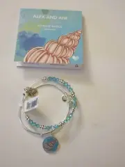 Alex and Ani Art Infusion Conch Shell Blue Expandable Silver Bangle 2 Pc