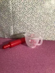 Tupperware Kids 1-Cup Liquid Measuring Cup with Rolling Pin Set Red New