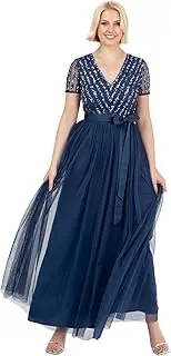 [Maya Deluxe] Women's Maxi Dress Ladies Bridesmaid V-Neck Ball Gown Short Sleeves Long Elegant Empire Waist Wedding