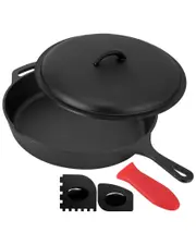 MegaChef 12in Pre-Seasoned Cast Iron Skillet with Cast Iron Lid NoSize NoColor