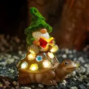 Solar Gnome Turtle for Garden Decor - Outdoor Green Gnome Riding Turtle