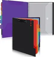 Uquelic Clipboard Folder A4 with Storage, 6 Double-Sided Half Pockets Project Organizer with Zipper Pouch, Plastic Clipboard Folio for Office, School