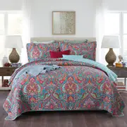 Quilted Queen/King Size Cotton Coverlet Bedspread Set Bright Colours