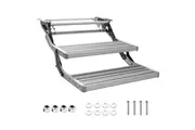 Aluminium Alloy Caravan Double Step Foldable Pull Out Step with 12V LED Light Pedal Manual Telescopic Pedal Anti Skid for Motorhome RV Camper Van 2 Stpes