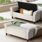 Oikiture Storage Ottoman Blanket Box Linen Fabric Arm Foot Stool Couch Bench