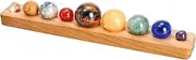 ZENFUN Nine Planets in Solar System with Wooden Stand, Natural Gemstones Sphere Solar System Model Kit, Planet Marbles, Space Themed Bedroom Decor, Best Birthday Science Astronomy Gifts