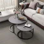 Round Nesting Coffee Table Set of 2 Stacking Living Room Tables Marble Furniture