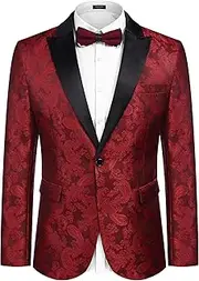 [COOFANDY] Men's Floral Paisley Formal Tuxedo Suit Jacket Dress Dinner Party Prom Weeding Blazer