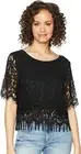 Romeo and Juliet Couture BLACK Women's Lace and Fringe Top, US Medium