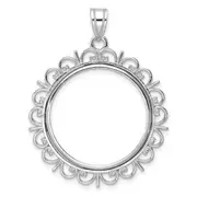 14K White Gold Wideband Distinguished Coin Jewelry Polished Fancy 22.0mm Prong Bezel Pendant