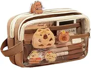 Capybara Gift Set | Premium Stationery Collection - Pencil Case with Plush, Brooch & Stickers for Kawaii Lovers, Brown, As Shown