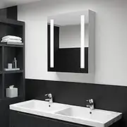LED Bathroom Mirror Cabinet Wall Mounted with Dual LED Light Strips, USB Connector, MDF Melamine Finish, 50x13x70 cm, White and Silver