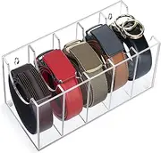 PROKTIK Acrylic Belt Organizer - 5 Grid Wall Mount Storage for Belts, Ties, Watches, Cosmetics, Underwear - Closet and Drawer Display Holder