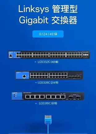 【最高現折268】Linksys 24埠(24埠GE+ 4埠10G SFP+)L2管理型Gigabit超高速乙太網路交換器/鐵殼/LGS328C-TW