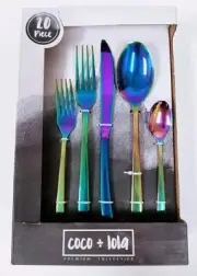 COCO+LOLA 20 PCS RAINBOW TONE PREMIUM STAINLESS STEEL FLATWARE SET COUTELLERIE
